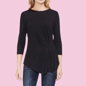 London Times Womens 3/4 Sleeve Tunic Top With Pleated Front Detail Soft Stretchy